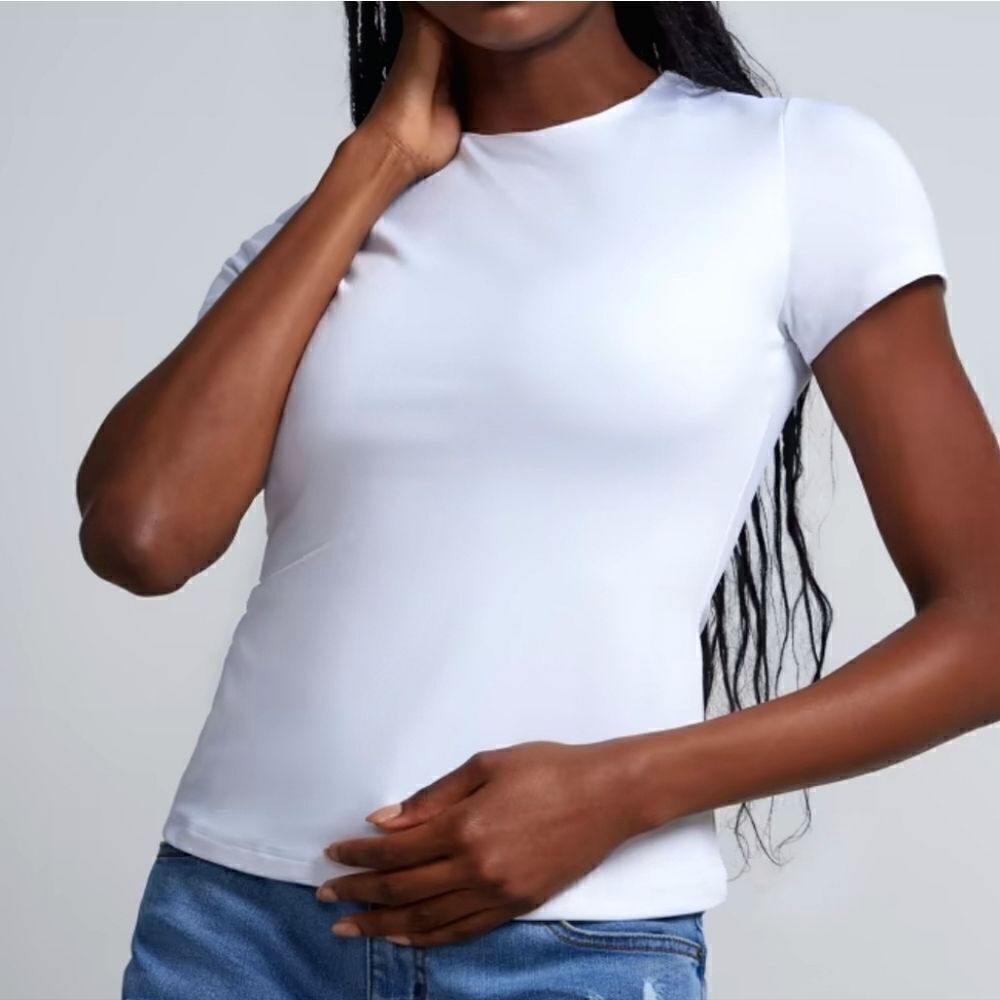New York & Company Women's White Crewneck Pullover Short Sleeve Top